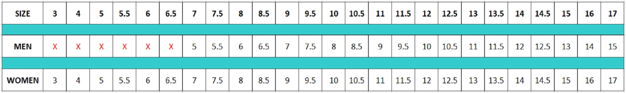 Pedors Size Chart