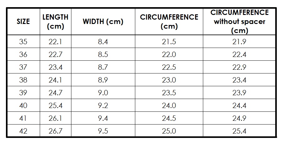 Podowell Size Chart